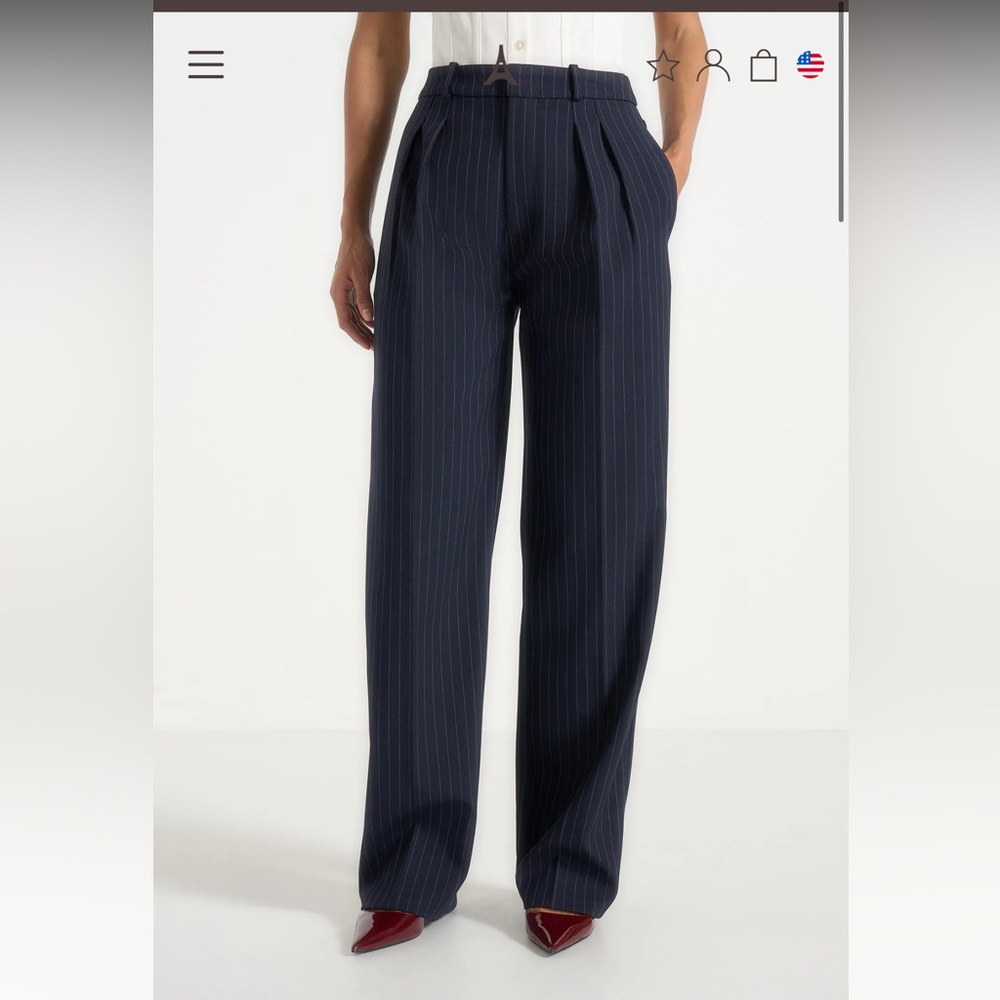 NWT MANIERE De VOIR WOMENS JULIE Pinstripe Pants - NAVY